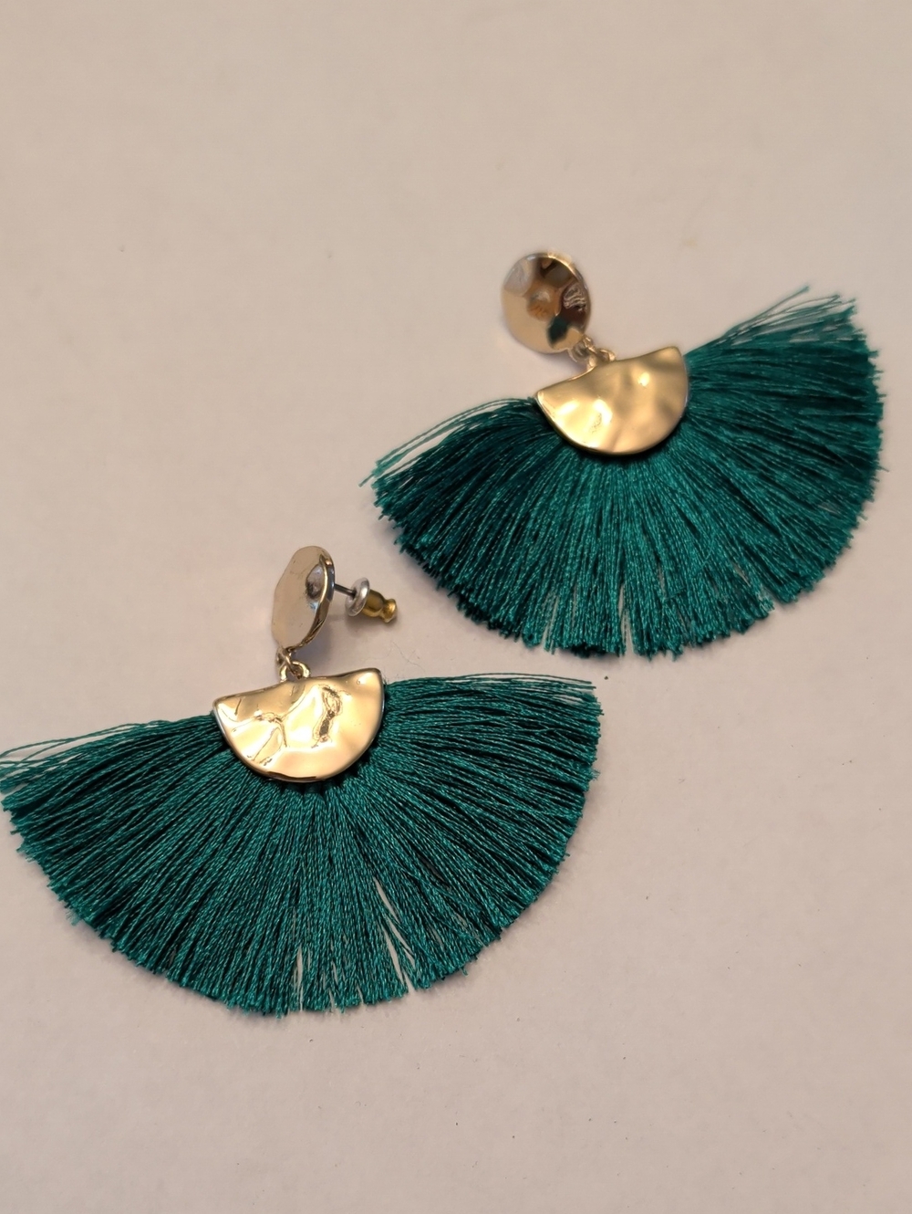 Gold-Tone Emerald Green Fan Tassel Drop Earrings